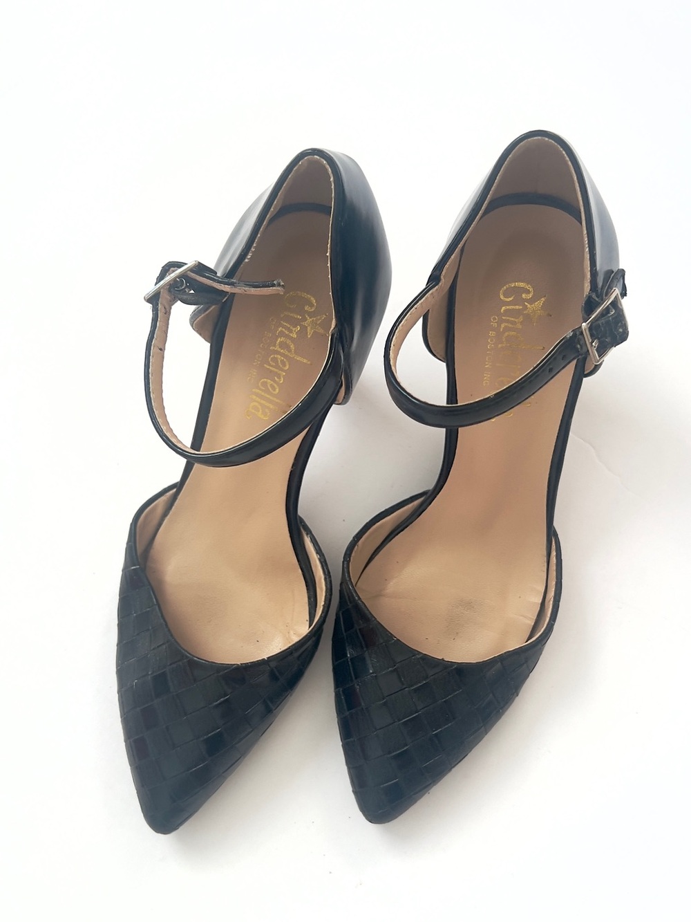 Cinderella of Boston Black Woven Pointed-Toe Ankle-Strap 2-in Heels Size 3M